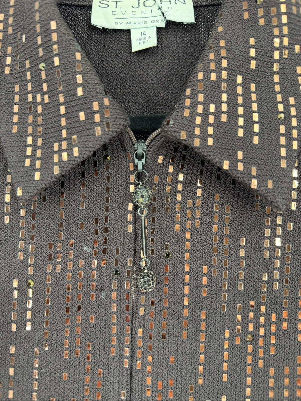 St John Evening By Marie Gray Vintage Sequin Knit Zip Jacket 14 Statement Glam - Picture 6 of 15